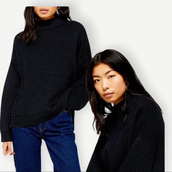 Topshop Sweaters - Topshop Funnel Neck Chunky Ribbed Knit Sweater Large 12 Black NWT